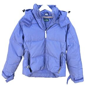 LL Bean Women's Puffer Jacket Size M Coat Reg Removable Hood Winter Outdoor Rain